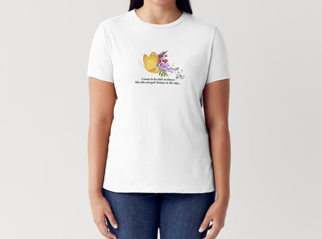 White t-shirt with Dance in the Sky design